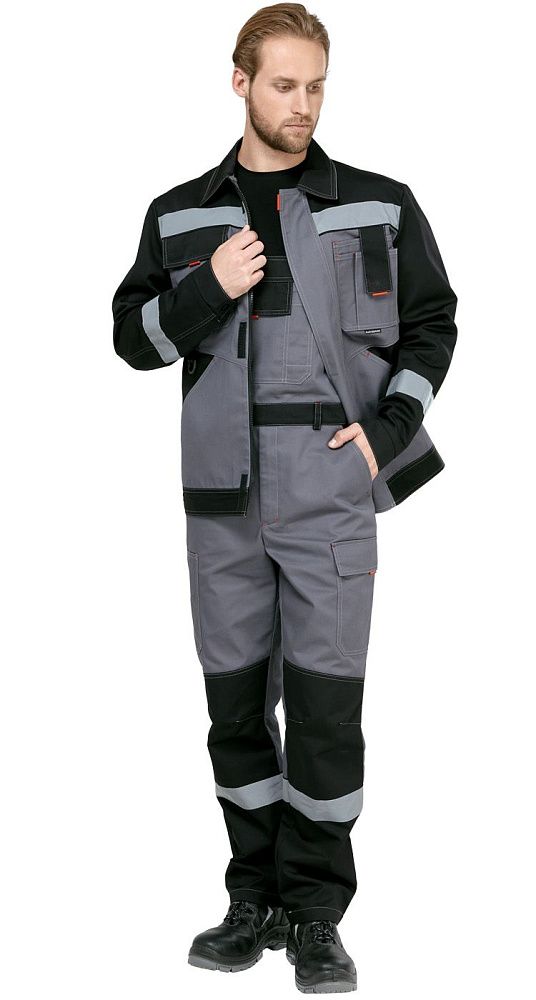 Костюм мужской рабочий летний Гудзон NEW с пк серый-черный